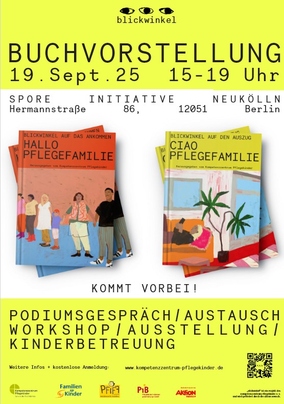 Release-Plakat für die zwei Bücher "Hallo Pflegefamilie" und "Ciao Pflegefamilie"