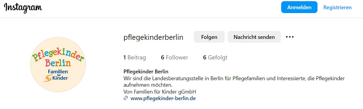 Instagram-Profil von Pflegekinder Berlin